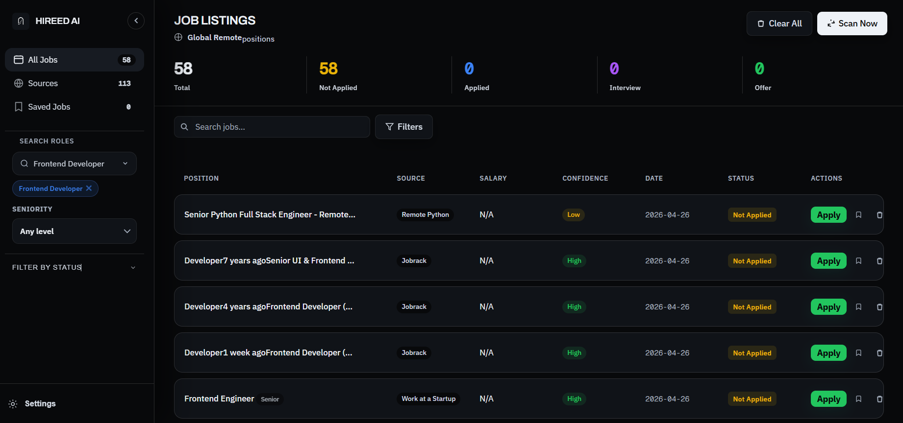 Dashboard screenshot